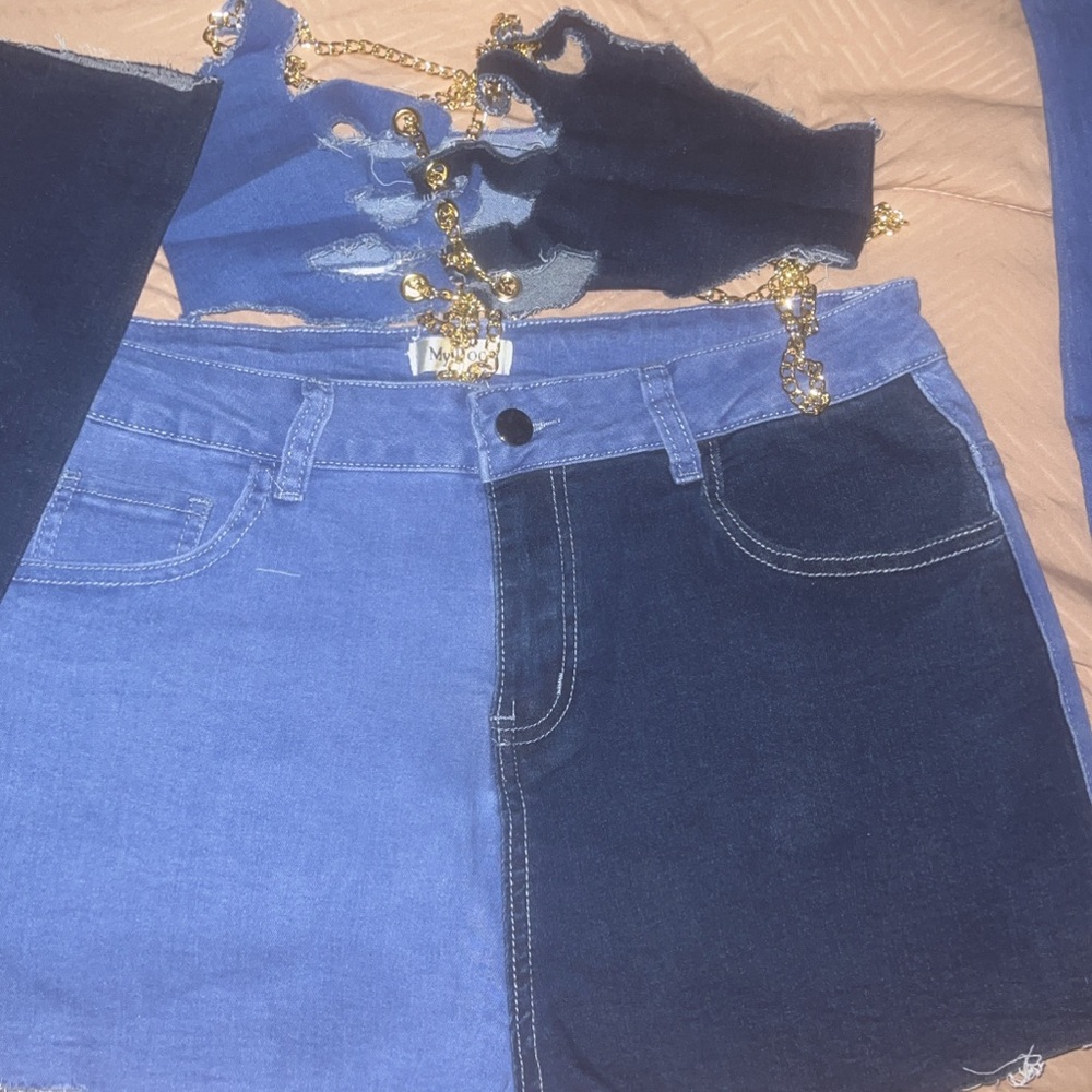 Two-Tone Denim Athletic Shorts
